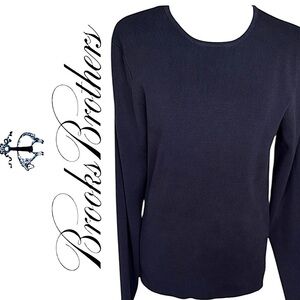 Brooks Brothers Black Silk Blend Crewneck Sweater Timeless Preppy Classic Sz LRG